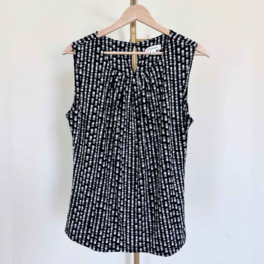 Calvin Klein Black & White Sleeveless Dot Print Top
